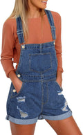 Denim Bib Overalls Shorts - Adjustable Strap Cuffed Jean Romper