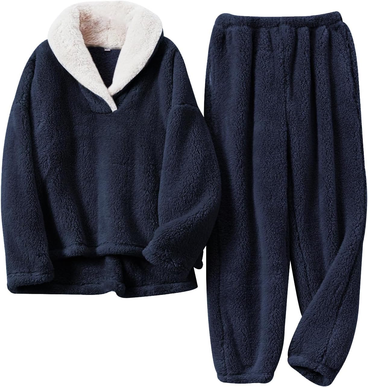 Arssm Mens Fluffy Pajamas Set for Cozy Winter Comfort
