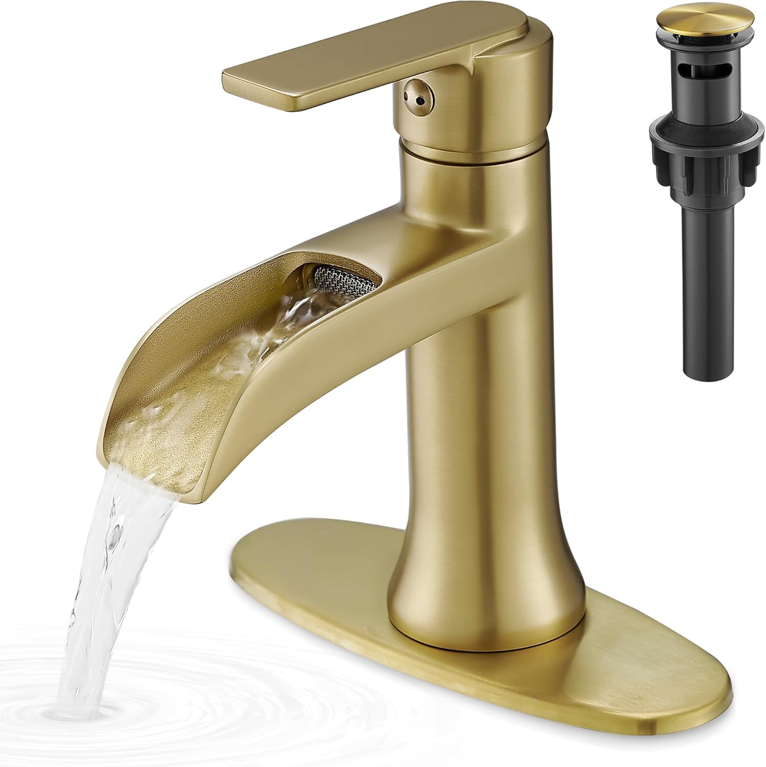 Brushed Gold Waterfall Bathroom Faucet with Quick Install Features