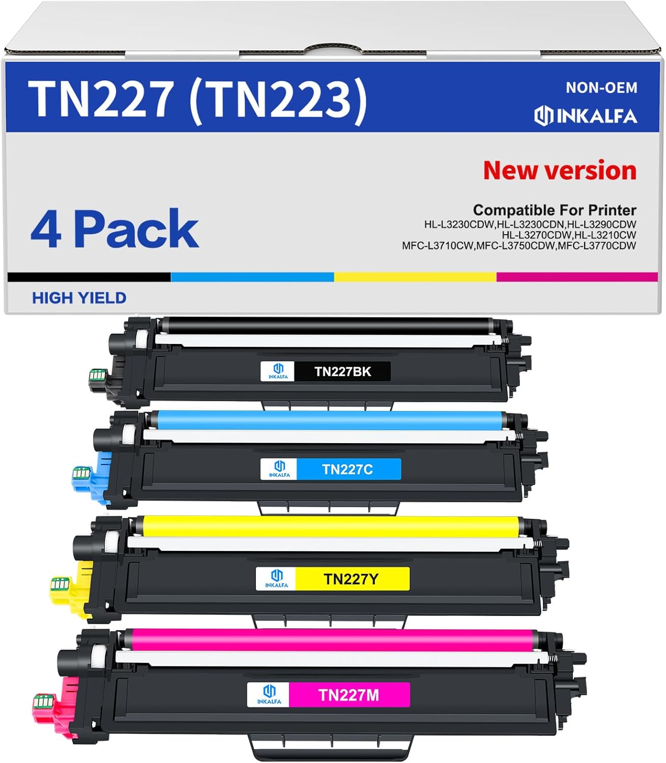 TN227 High Yield Toner Cartridge 4 Pack for Brother Printers