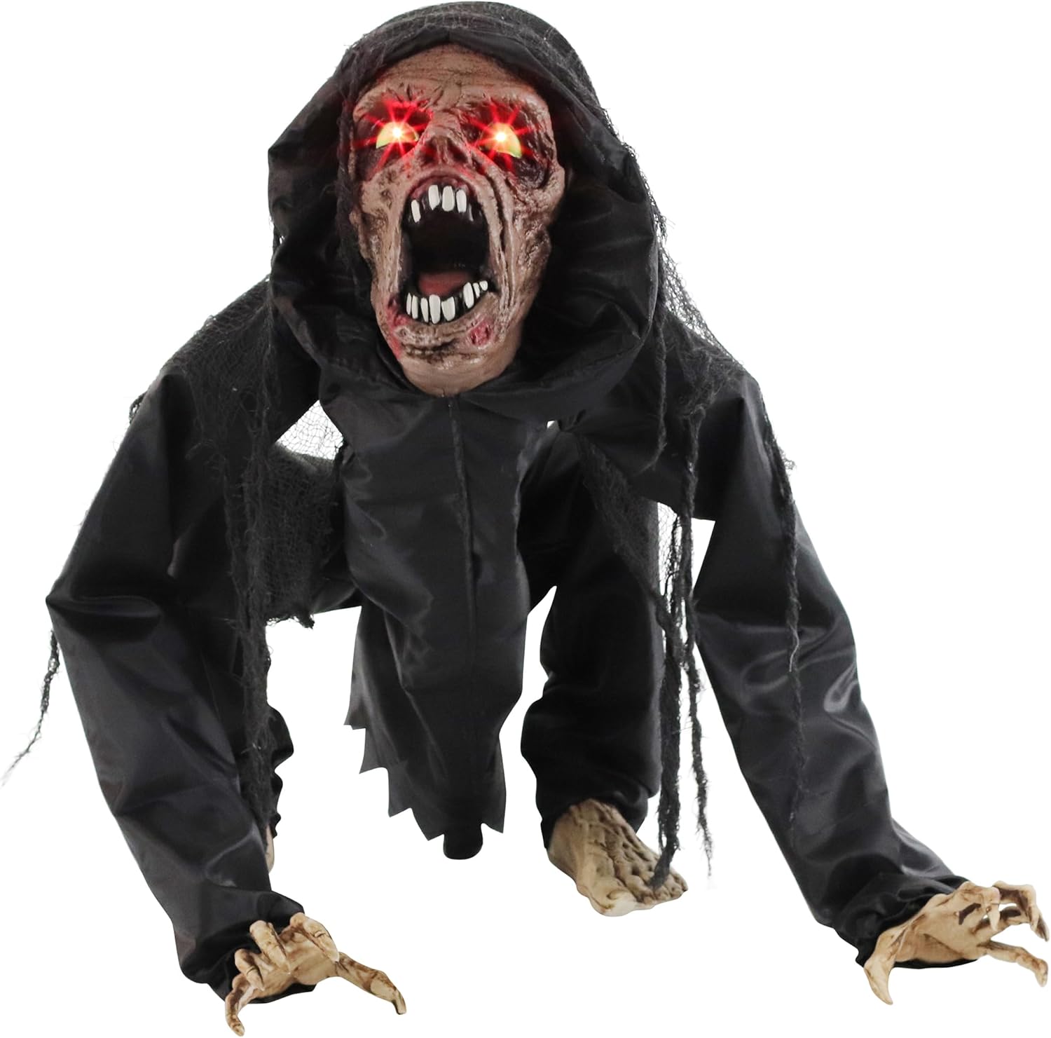 Crouching Zombie Animatronic for Halloween Scary Decor