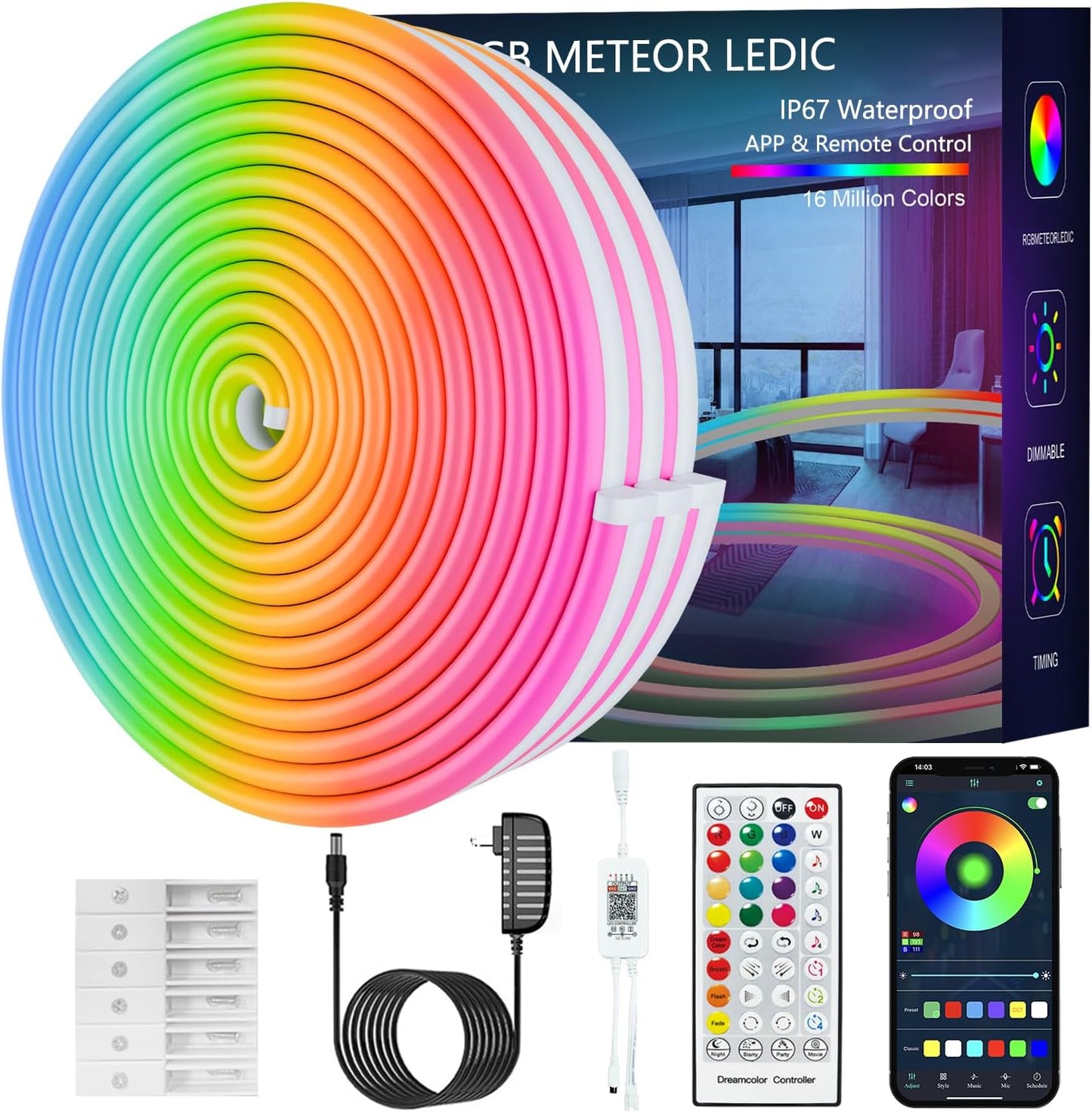 ICRGB LED Strip Lights 32.8FT Waterproof Music Sync Control