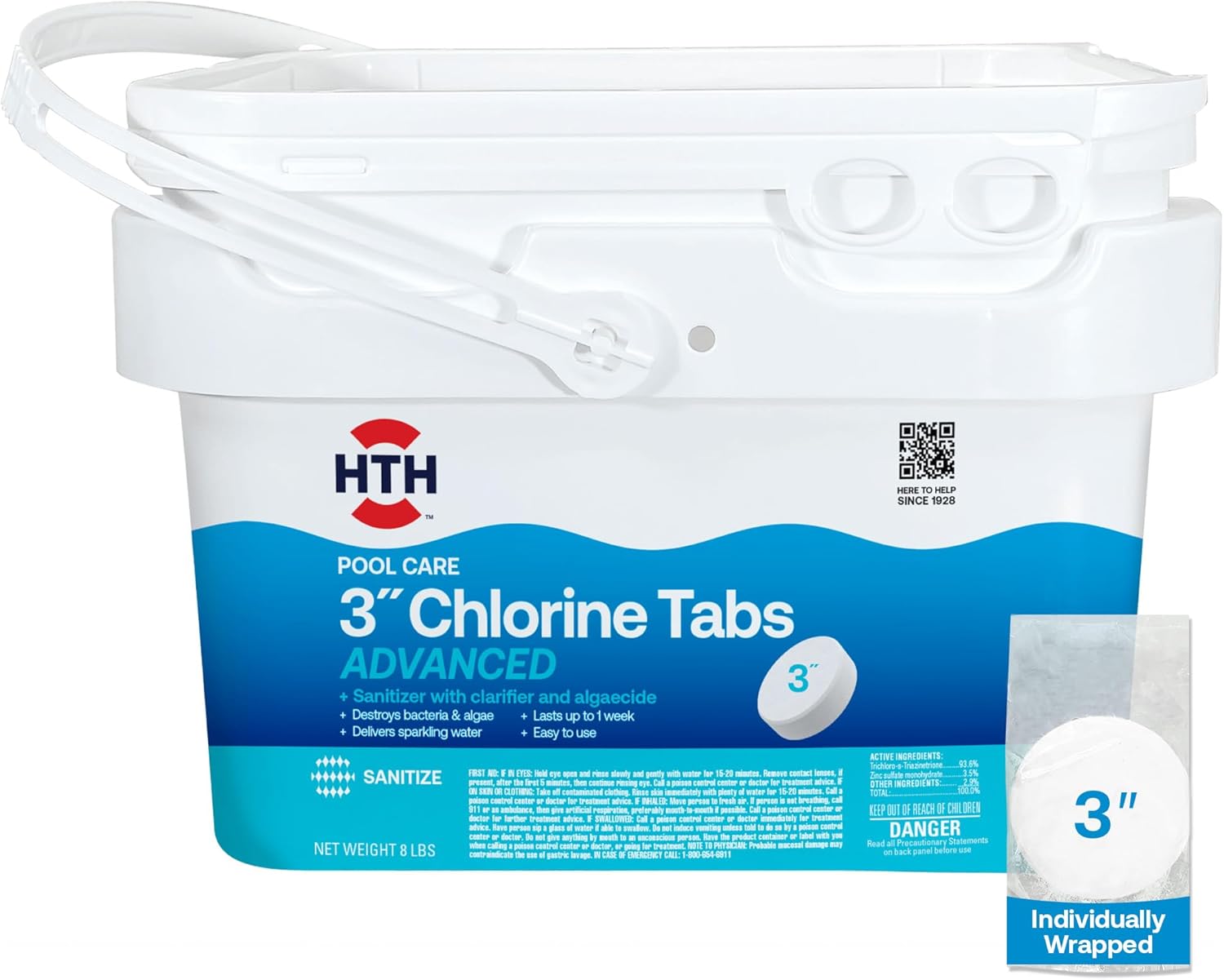 HTH 42053W Pool Care 3in Chlorine Tabs for Clear Water
