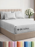 Extra Deep King Sheet Set Grey Striped - 6 Piece Cooling Fit