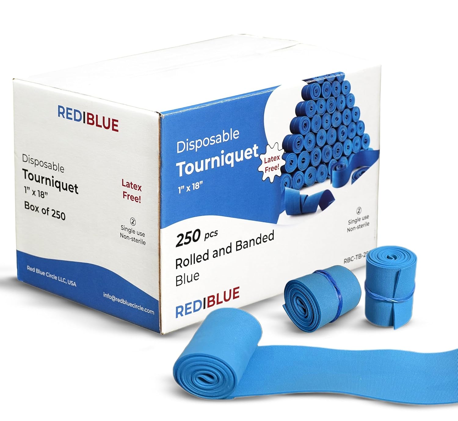REDIBLUE Disposable Tourniquet Pack of 250 for First Aid Use