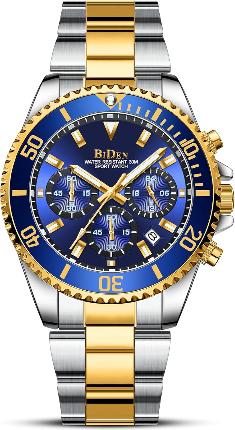 BIDEN Chronograph Stainless Steel Watch - Waterproof & Stylish