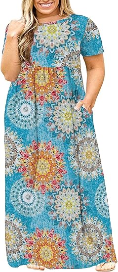 Kancystore Women's Short Sleeve Plus Size Maxi Dress with Pockets