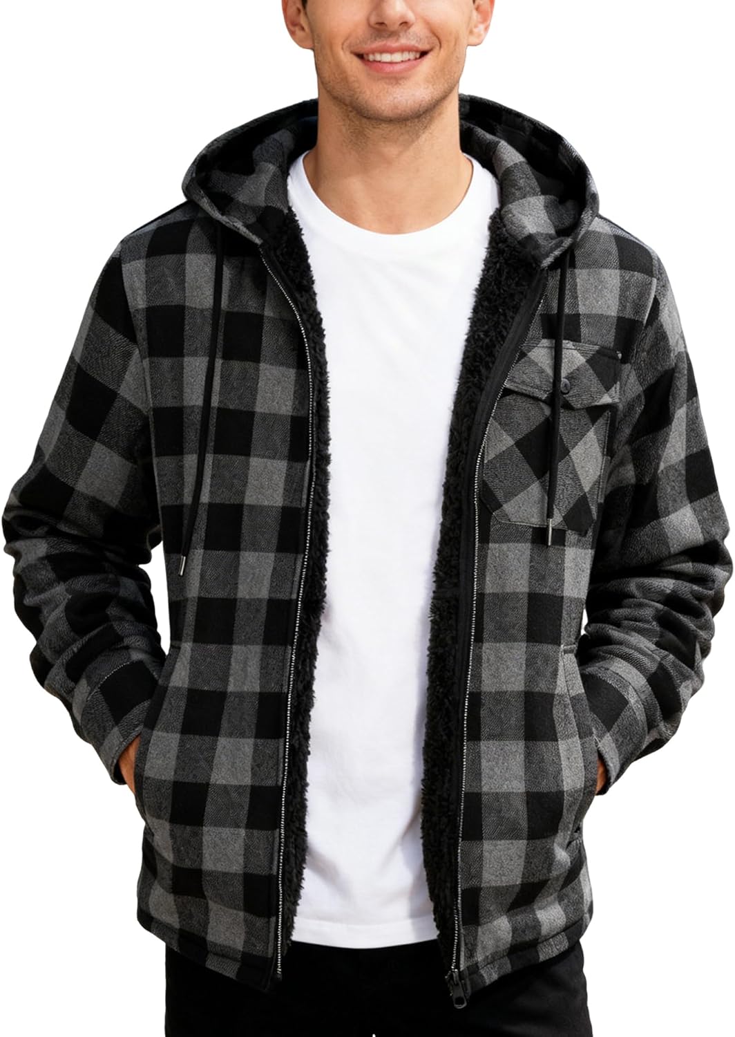 ZITY Men's Zipper Hoodies Flannel Shirt Jacket for Winter Warmth