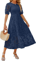 ZESICA Women's Smocked Floral Lace Maxi Dress for Summer Fun