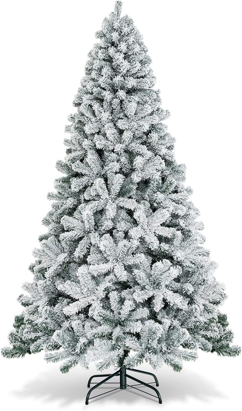 HAPPYGRILL 7.5 Feet Flocked Christmas Tree for Holiday Cheer