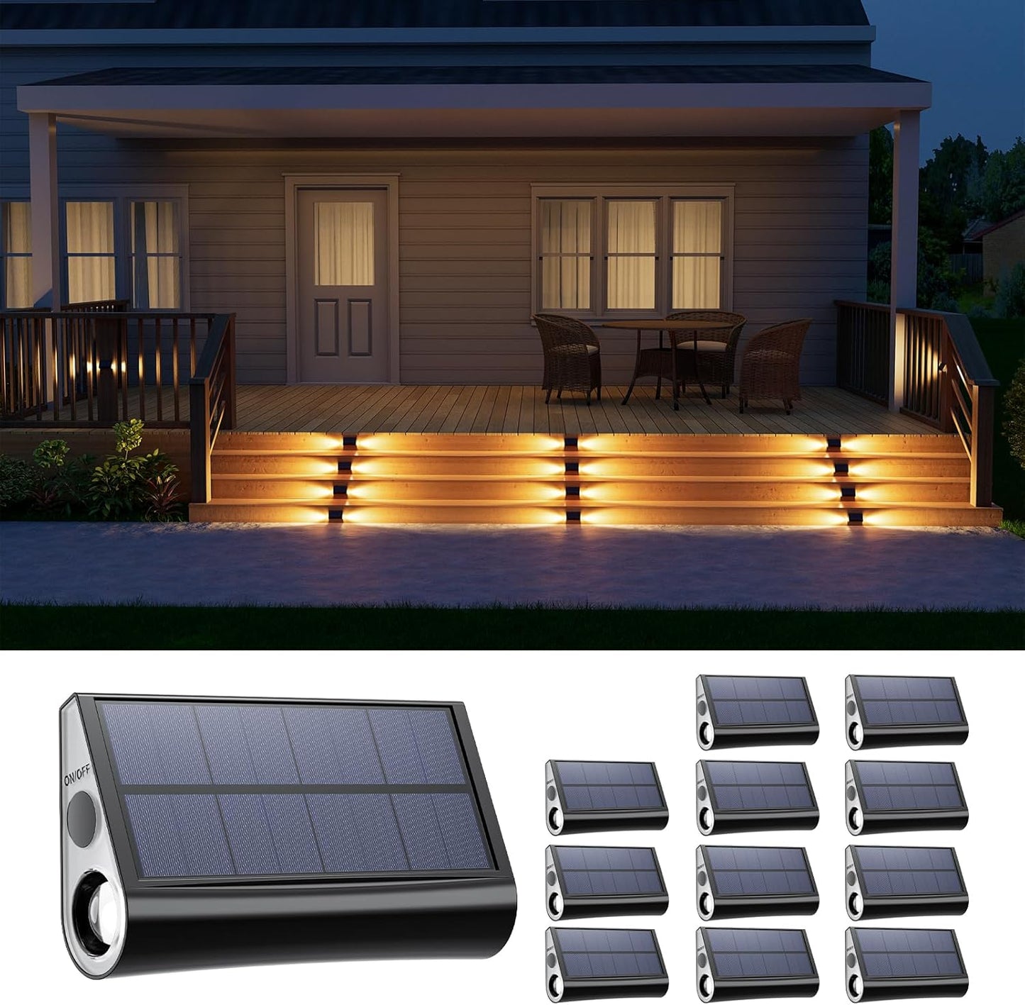 12 Pack Solar Powered Stair Lights for Outdoor Safety & Style
