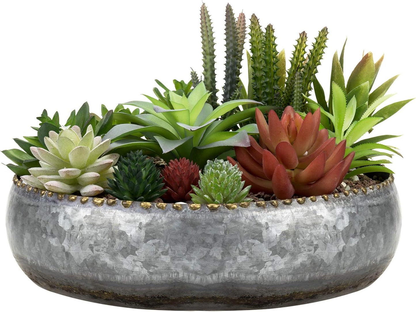 Galvanized Silver Metal Round Planter Bowl for Cacti & Succulents