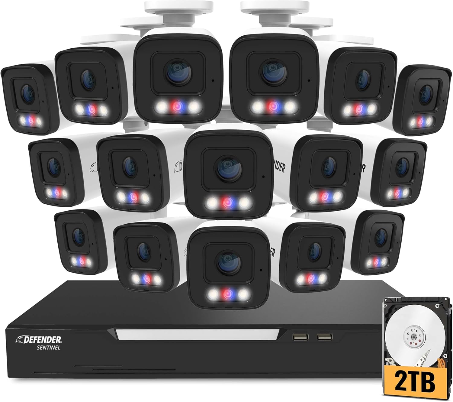 16-Ch Smart AI Security Cameras with Human Detection