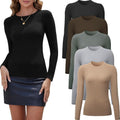 Long Sleeve Tops for Women Fitted Crew Neck 5 Pack - Soft Stretch