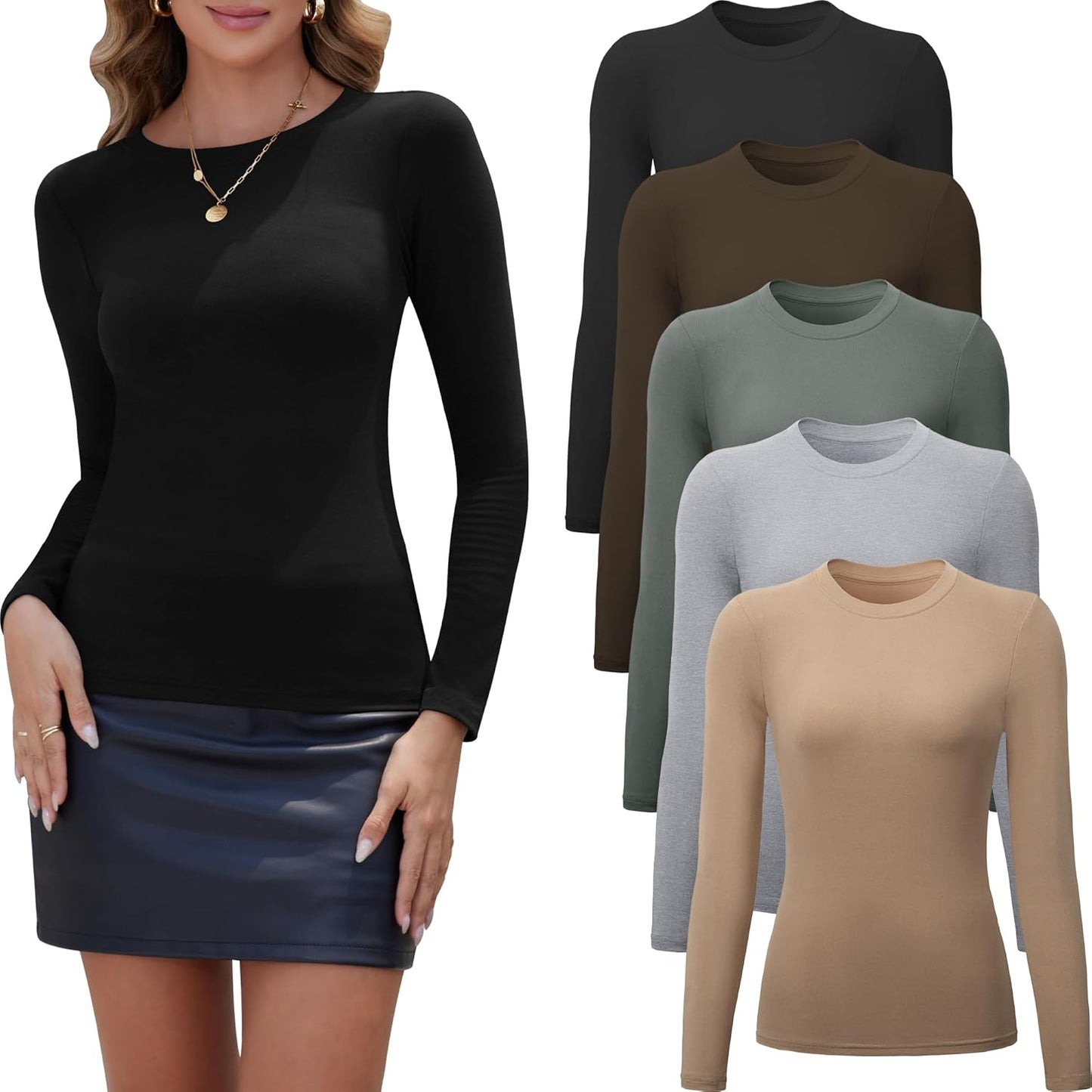5 Pack Long Sleeve Tops for Women - Stylish and Versatile Wear