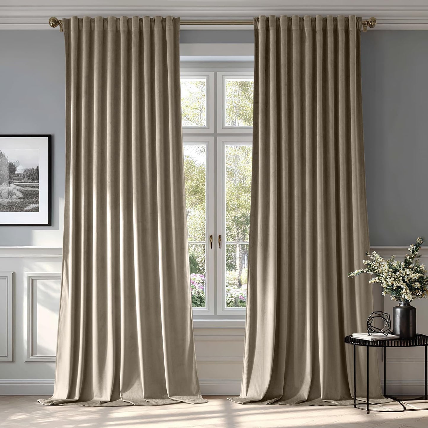 MIULEE Taupe Velvet Curtains - Luxury Blackout Drapes 84 in