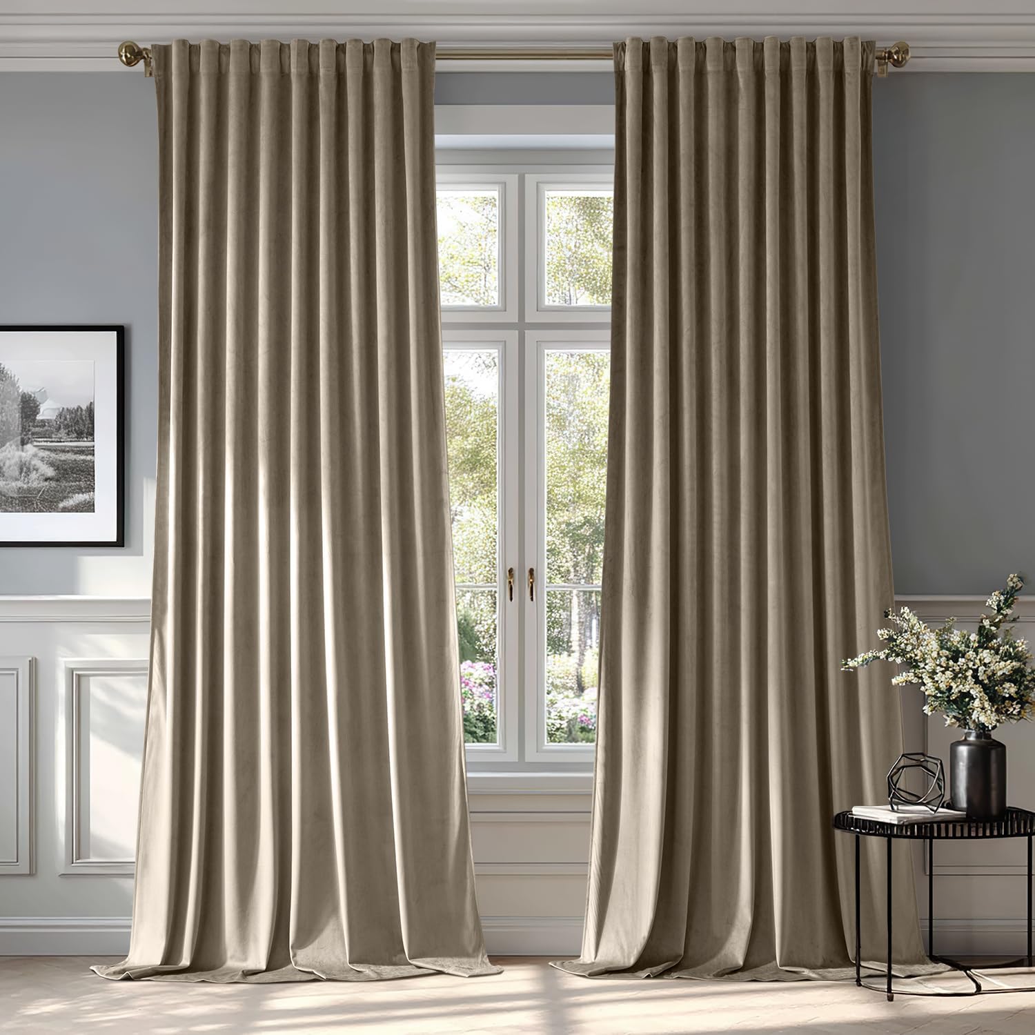 MIULEE Taupe Velvet Curtains - Luxury Blackout Drapes 84 in