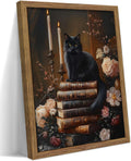 Vintage Dark Academia Framed Wall Art - Victorian Black Cat Canvas