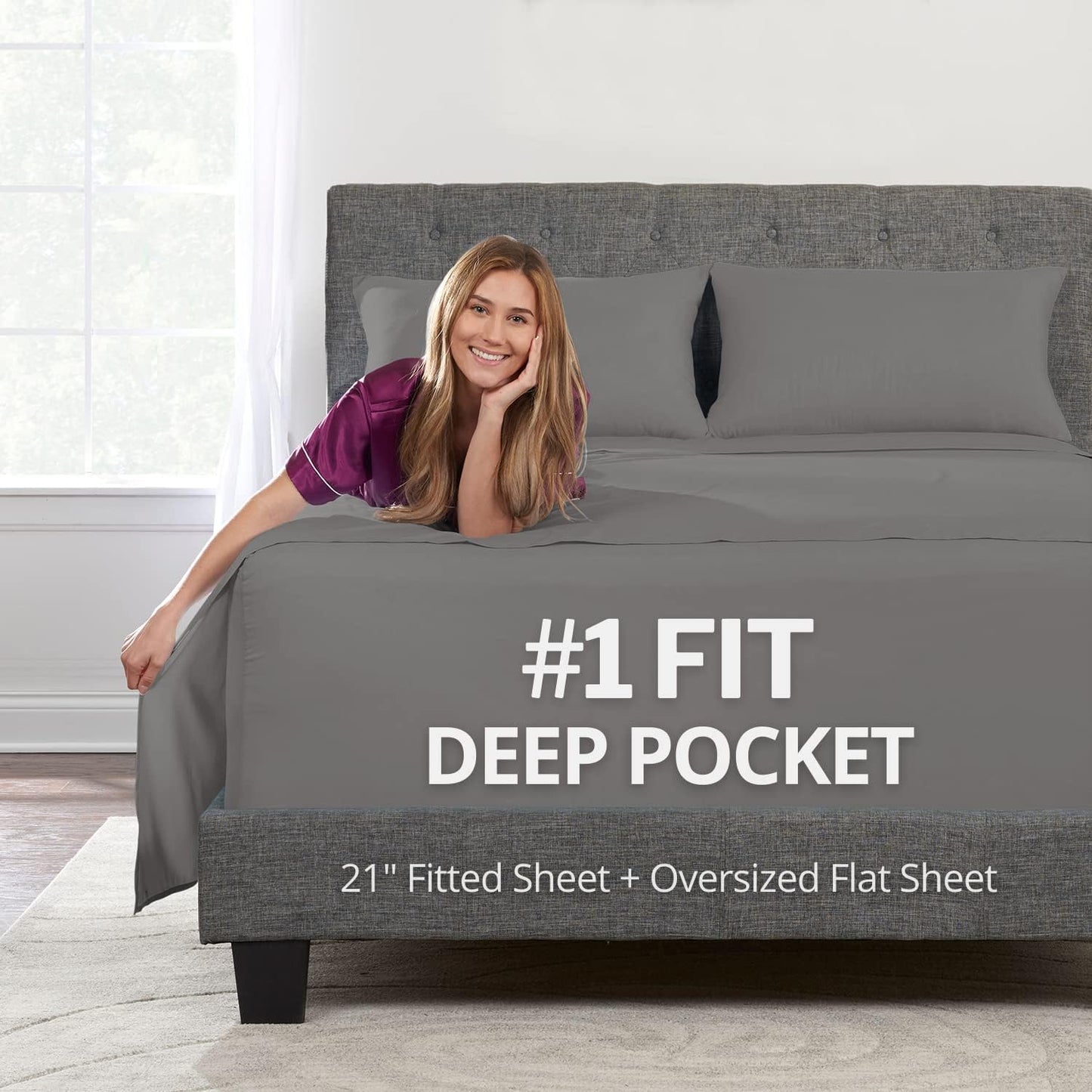 Deep Pocket King Sheets Set with Zippered Pillowcases for Comfort