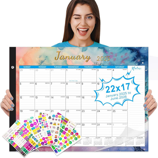 2025-2026 Large Desk Calendar - To-Do List, Thick Paper, Colorful Waterink