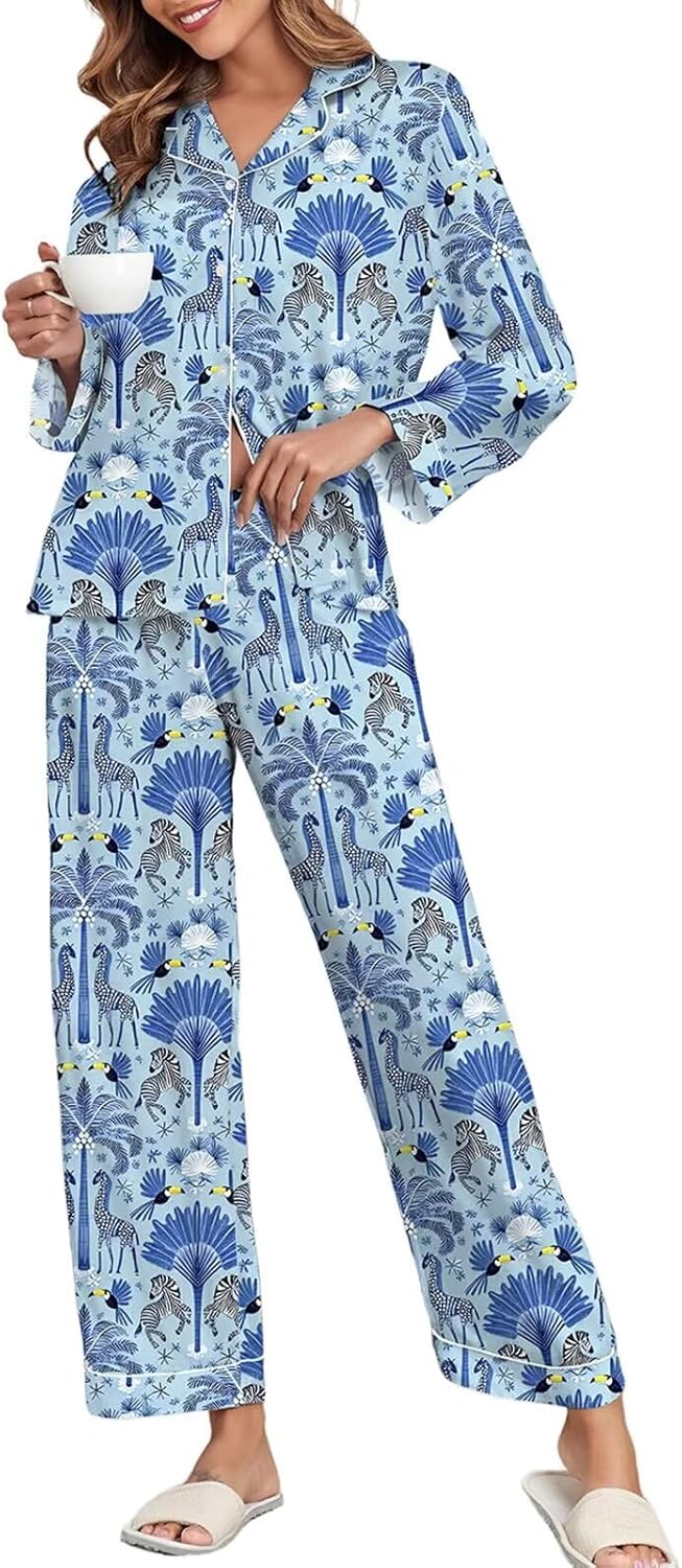 Silk Satin Pajamas Set for Women with Cute Lace Pattern
