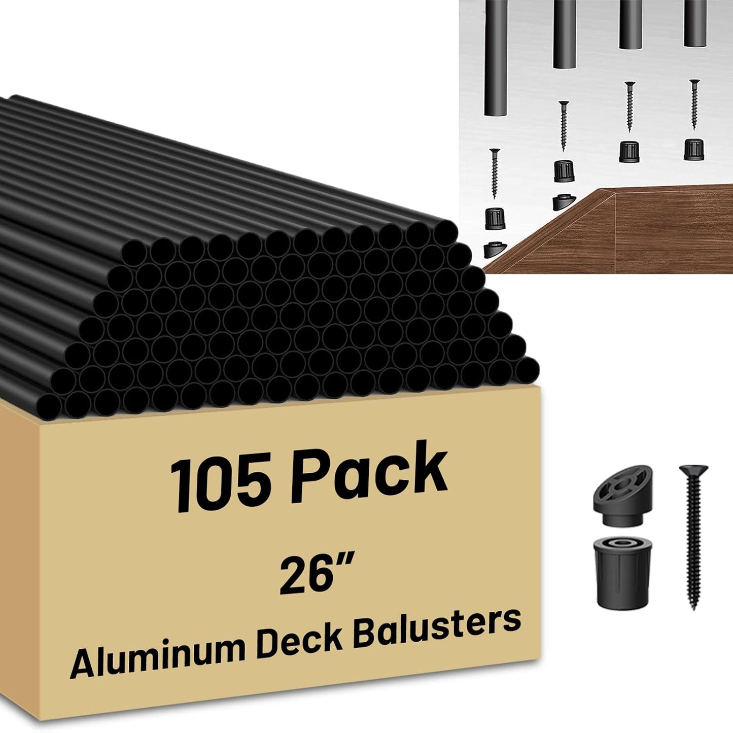 26 inch Aluminum Balusters for Deck Railing - 105 Pack
