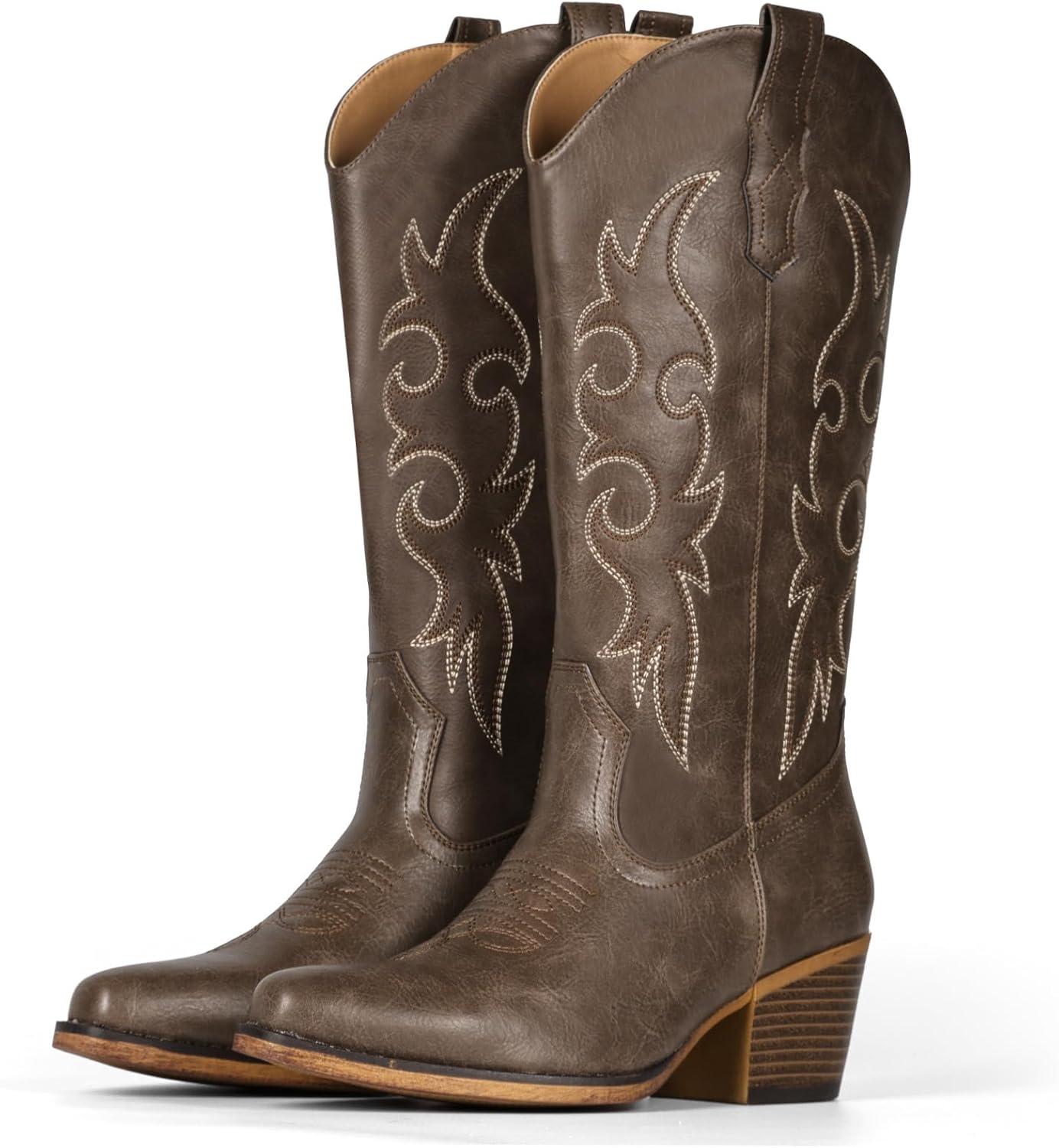 IUV Cowboy Boots for Women with Chunky Heel and Snip Toe