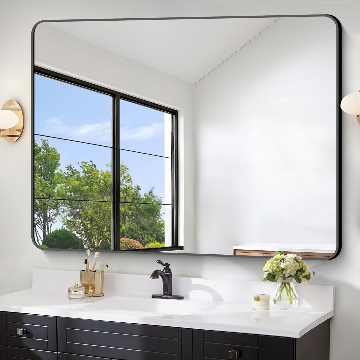 Large Bathroom Mirror 48 x 36 Inches with Rounded Corners