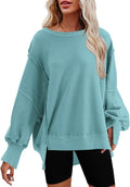 Nirovien Oversized Crewneck Sweatshirt Side Slit Pullover