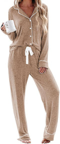 Ekouaer Women's Pajamas Long Sleeve Pjs Set - Soft Cozy Loungewear