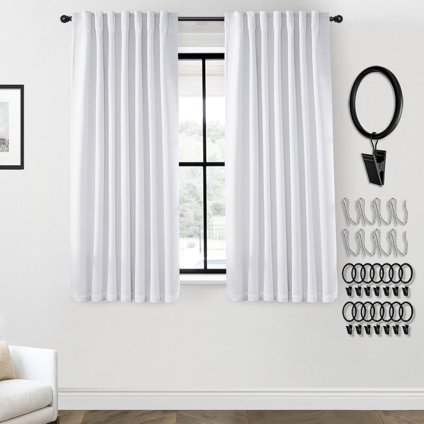 PanelsBurg White Curtains 54 Inch Length for Bedroom Set