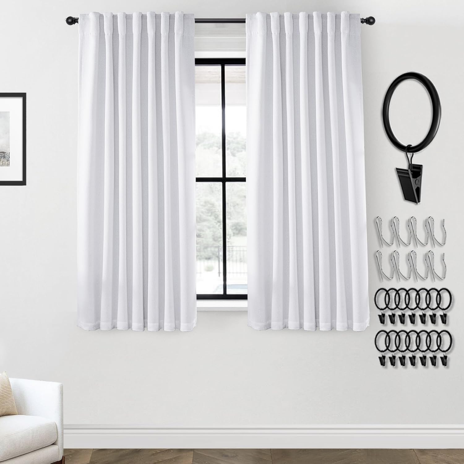 PanelsBurg White Curtains 54 Inch Length for Bedroom Set