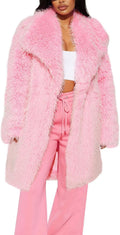 Flygo Womens Long Faux Fur Coat - Warm, Fluffy Lapel Jacket