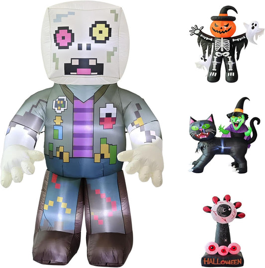 8ft Pixel Zombie Halloween Inflatable Decoration for Spooky Fun