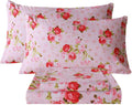 Queen Size Extra Deep Pocket Sheet Set - Floral Pink Rose, Soft
