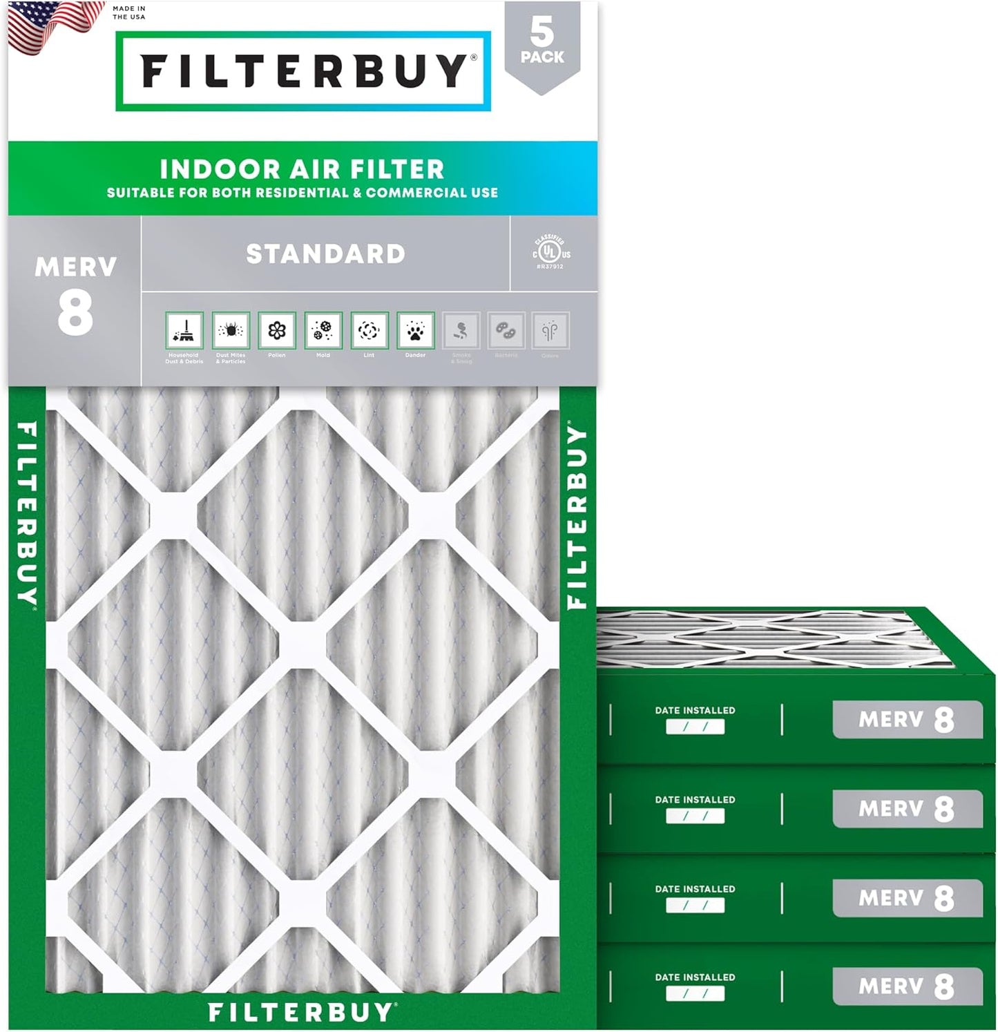 Filterbuy 20x30x2 Air Filter MERV 8 for Dust and Allergy Defense