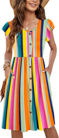 WNEEDU Women Summer Midi Dress - Flowy Sleeveless Button-Down