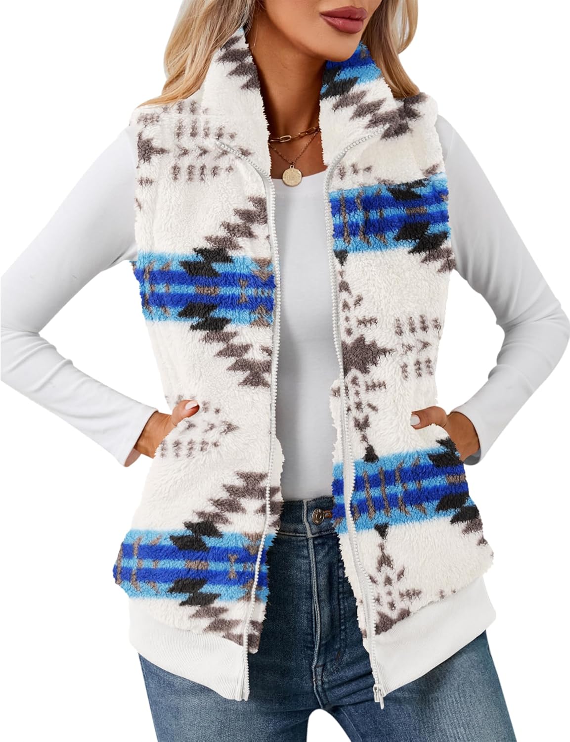 LOMON Womens Fuzzy Fleece Vest for Cozy Fall and Winter Wear