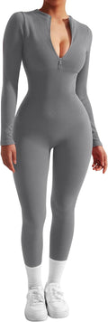 SUUKSESS Women's Versatile Long Sleeve Ribbed Jumpsuit for Comfort