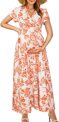 OUGES Maternity Maxi Dress V Neck Wrap - Flattering Summer Nursing