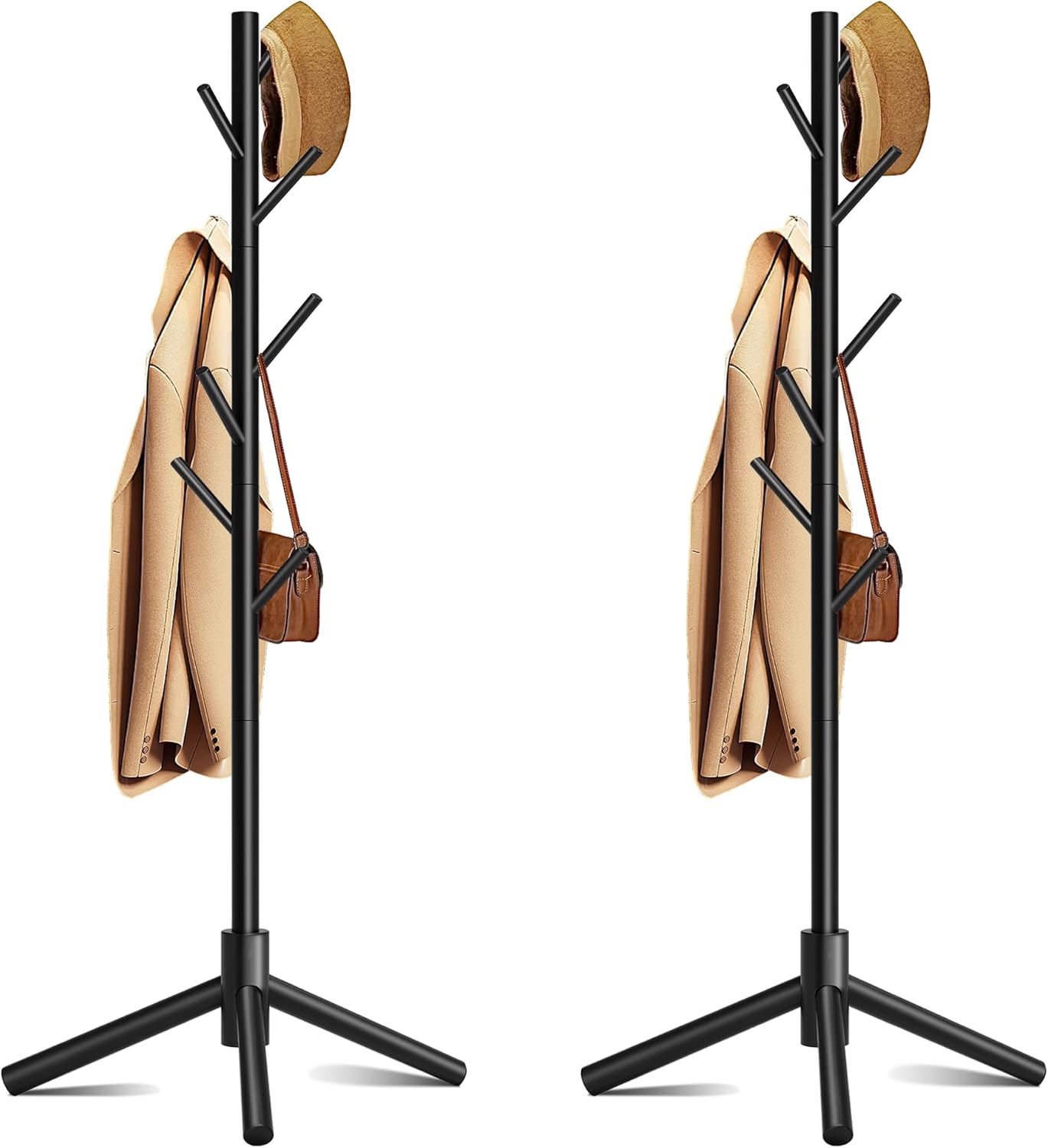 Coat Rack Freestanding with 8 Hooks and Adjustable Heights