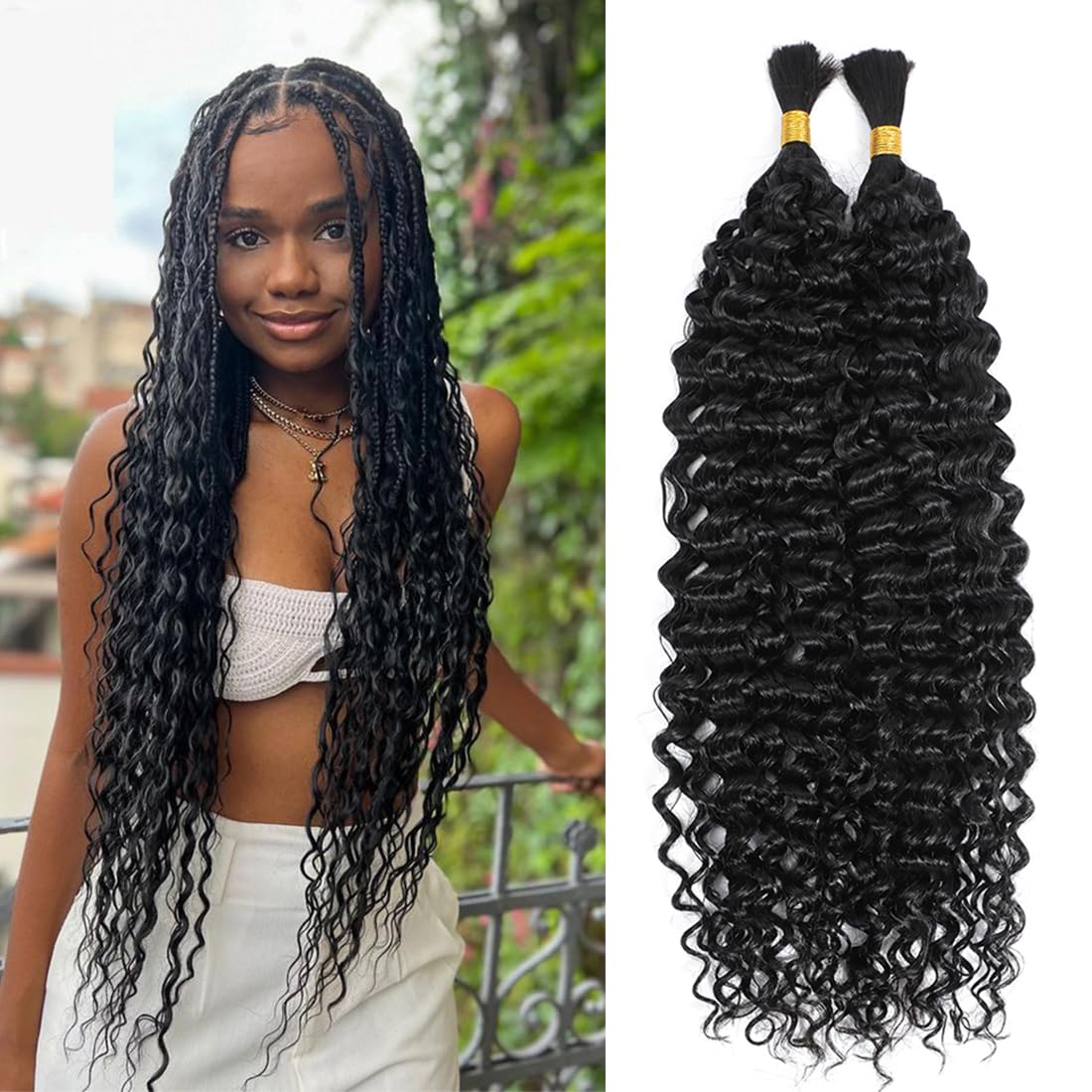 Water Wave Bulk Human Hair Extensions for Braiding 24in Natural Black