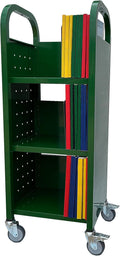 Workington Single Bank Rolling Book Truck with 3 Flat Shelves - Slim