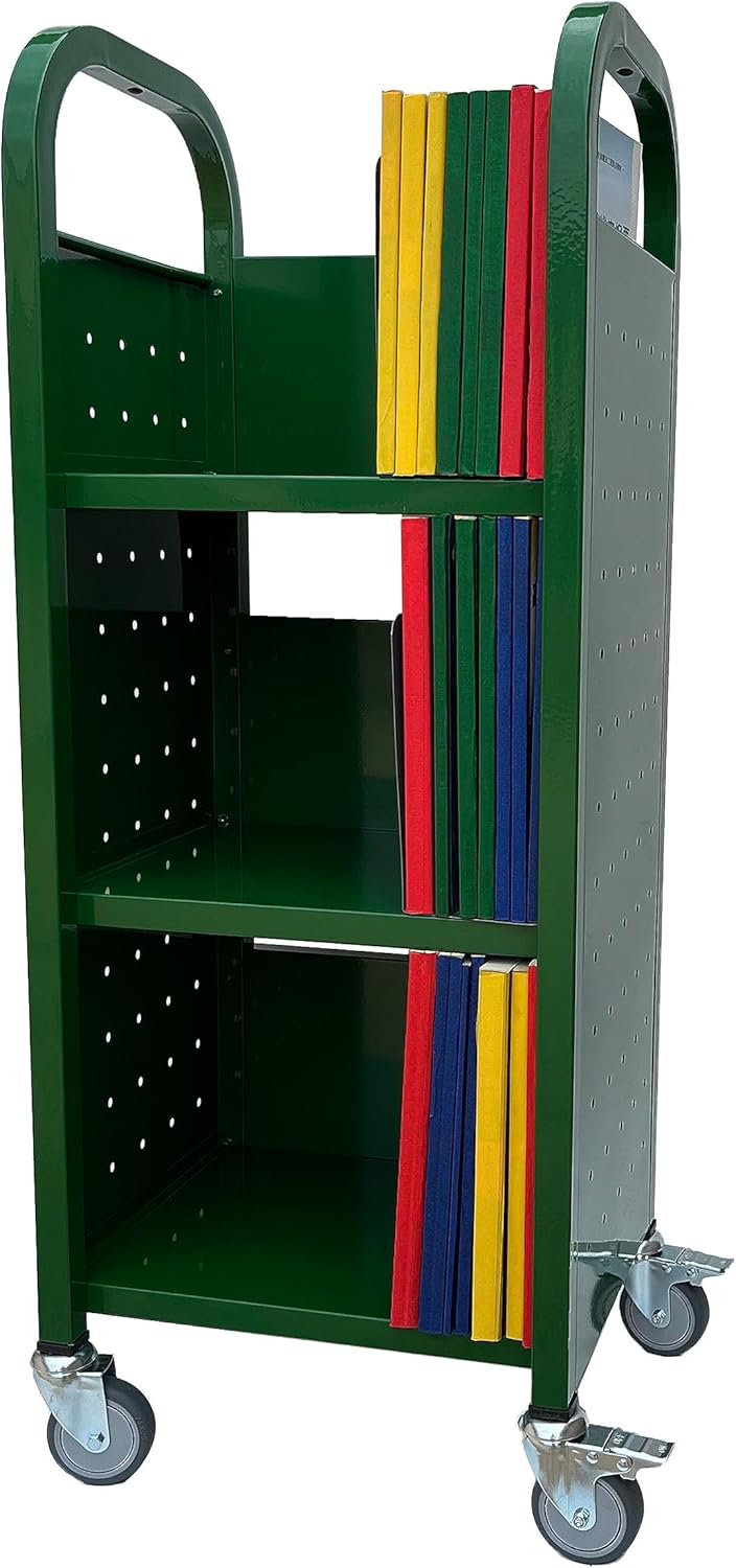 Workington Single Bank Rolling Book Truck with 3 Flat Shelves