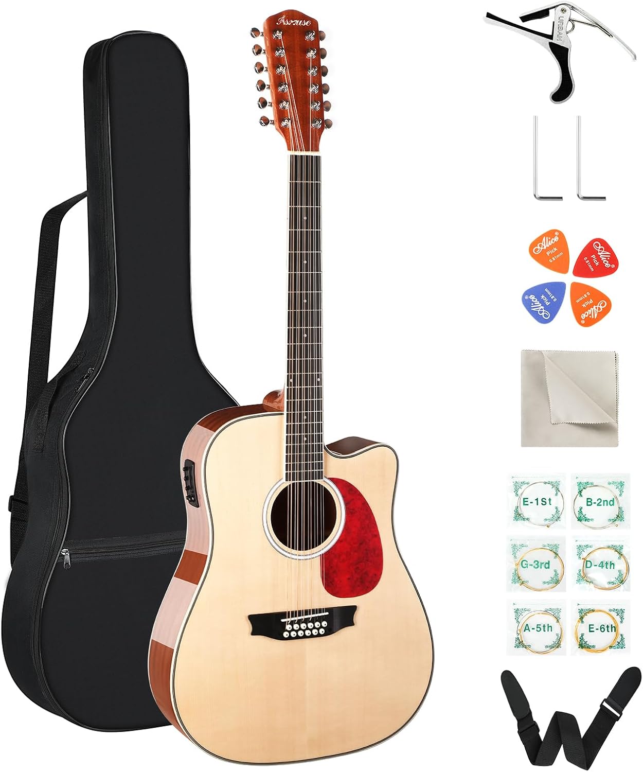 Asmuse 12 String Acoustic Electric Guitar Bundle with EQ and Gig Bag