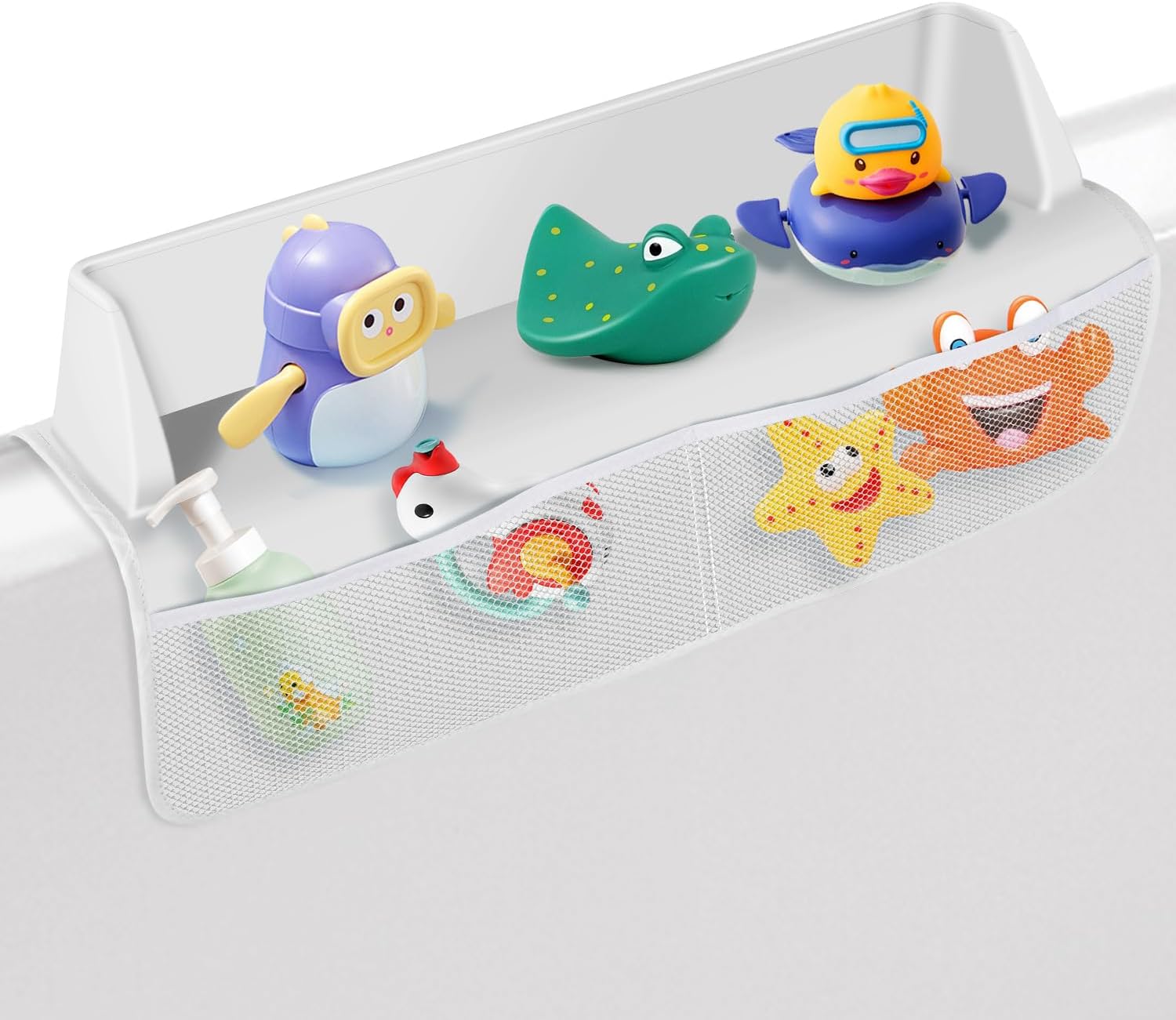 Bathtub Splash Guard with Mesh Pockets for Toy Storage