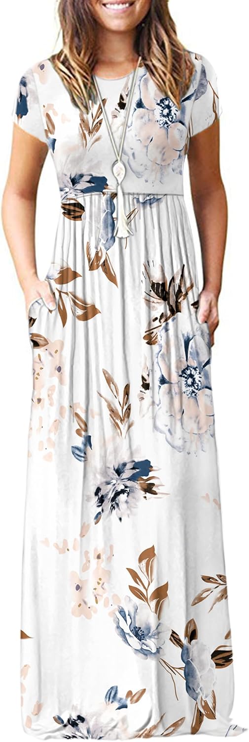 MISFAY Women Short Sleeve Maxi Dresses with Pockets for Casual Wear