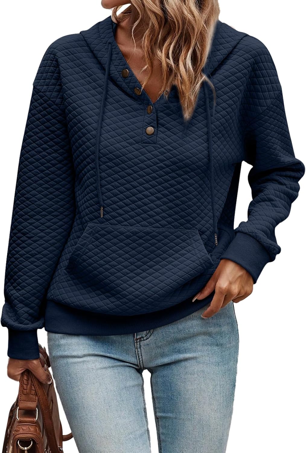 SHEWIN Women's Casual Long Sleeve Quilted Hoodie for Fall