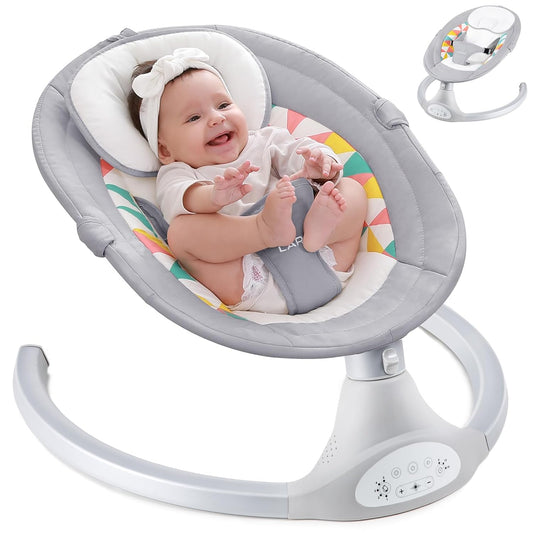 Portable Grey Baby Swing with 5 Speeds