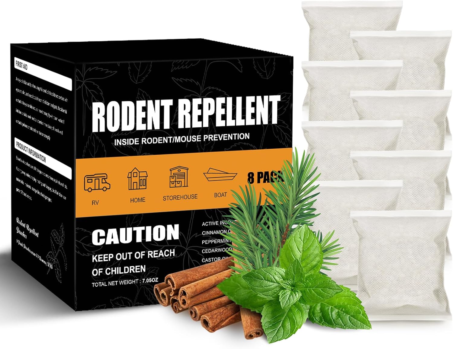 8-Pack Rodent & Insect Repellent Pouches - Indoor Protection